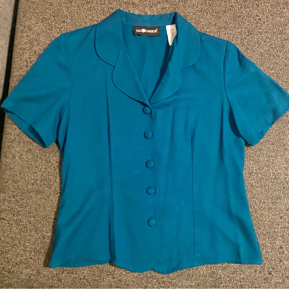 EUC Size S Women's Blue Button-Up Short Sleeve Top